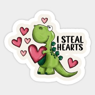 I Steal Hearts Dinosaur Valentines Day Sticker